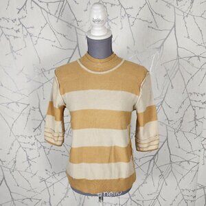 We the Free Yellow Stripe 100% Cotton Knit Mockneck Raleigh Tee